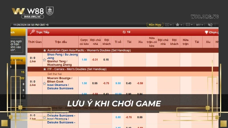 Lưu ý khi chơi game của SBO Sports tại nhà cái W88